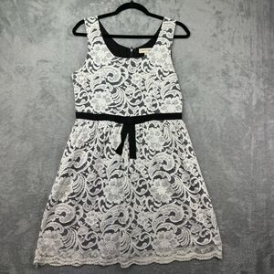Monteau Dress Women's Large White Black Lace Sleeveless Mini Preppy Work Formal